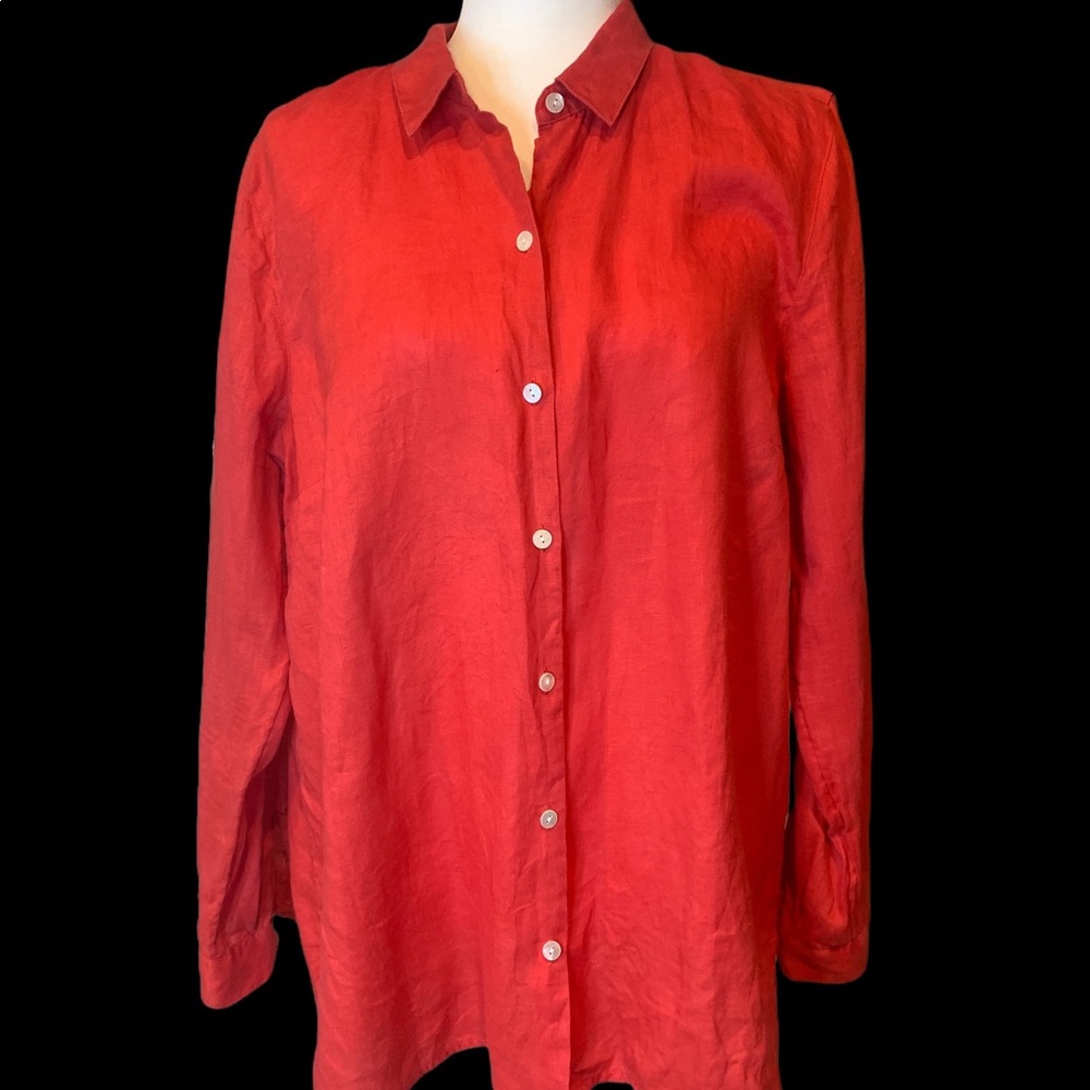 J. Jill Love Linen Essential Red Women’s Long Sleeve Button Down Shirt Size L